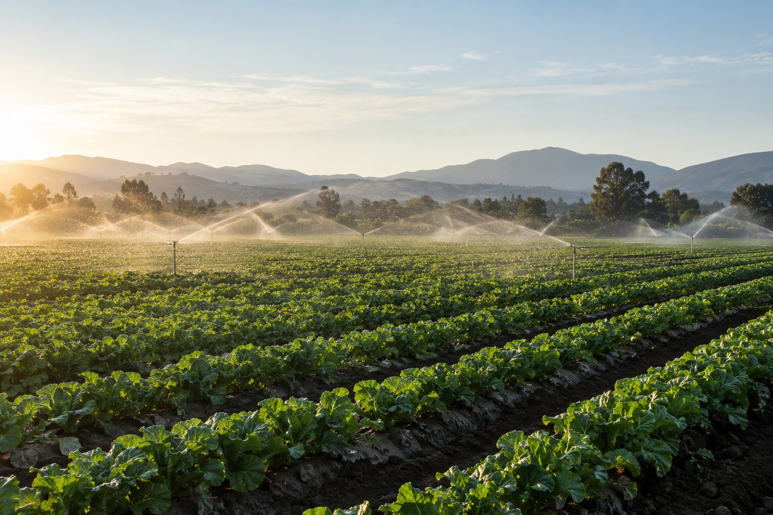 Agricultural sprinkler irrigation across cultivated fields