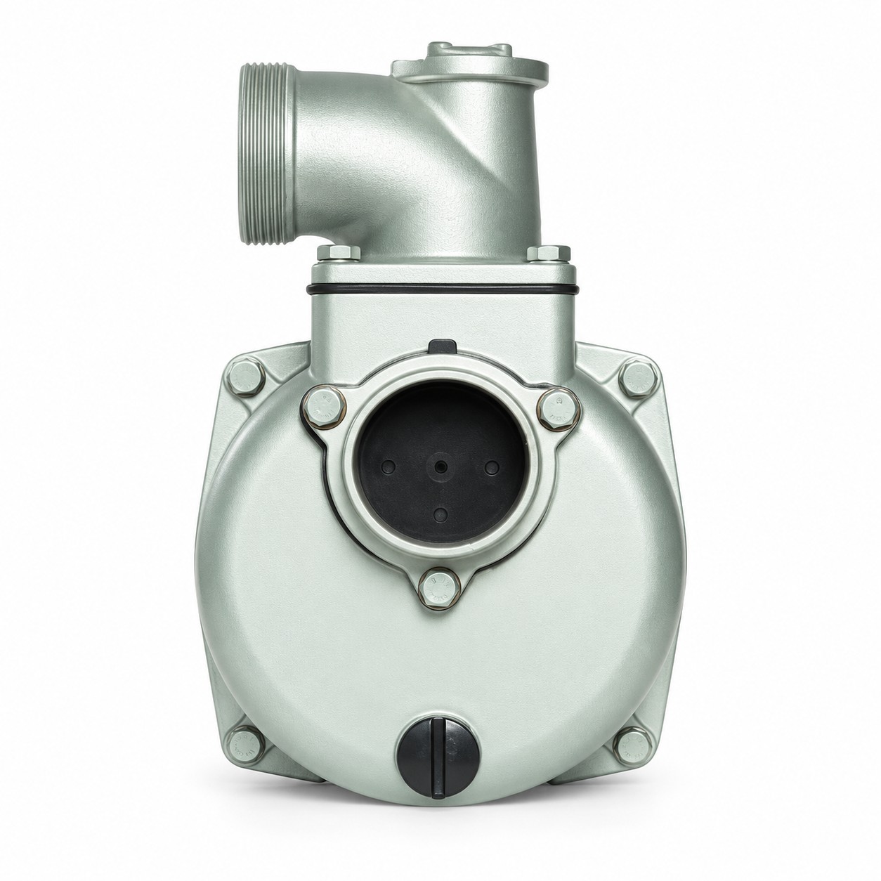 Clean water pump with metallic green housing on a white background