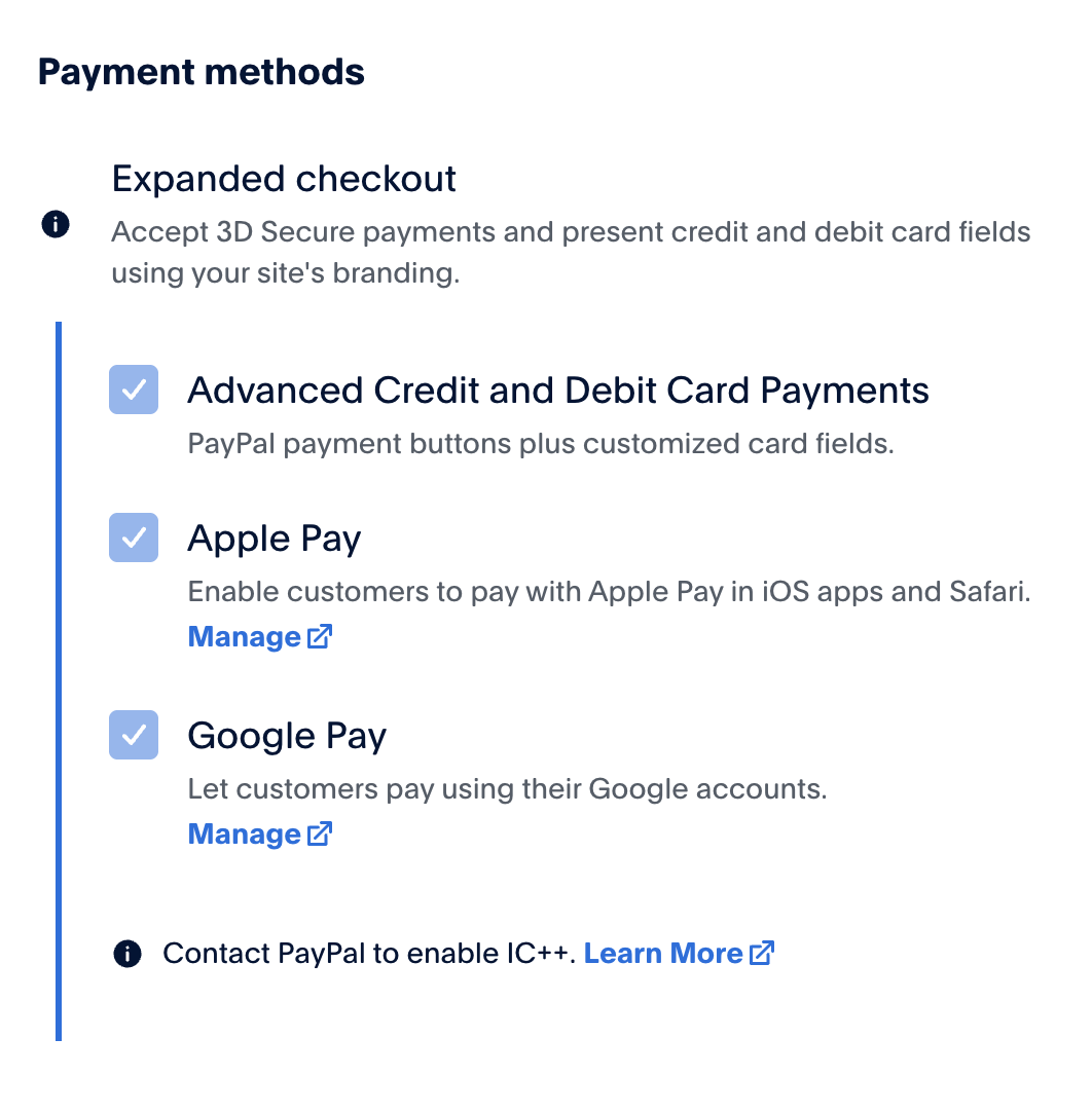 如何查看 PayPal 账号是否支持高级信用卡、Apple Pay 和 Google Pay